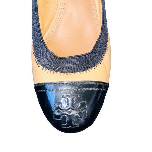 TORY BURCH Women's Tan Black Leather Block Heel Pump Shoes 10M - Picture 6 of 6